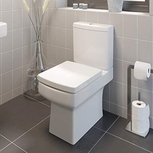 Modern Bathroom Cloakroom Close Coupled Toilet Short Projection WC Toilets Soft Close Seat Square Pan Dual Flush Cistern, White Gloss