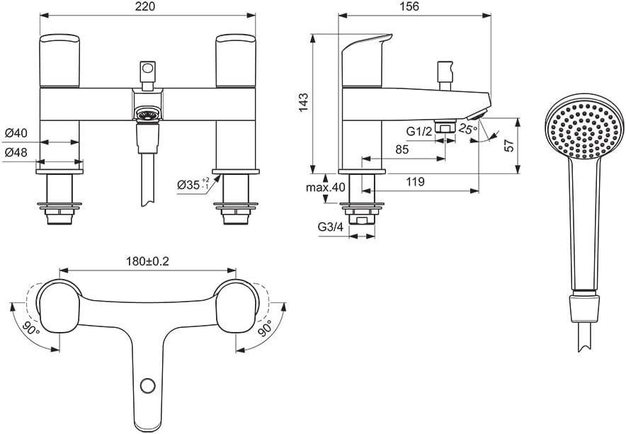 Ceraflex Dual Control Bath Shower Mixer Tap,Chrome