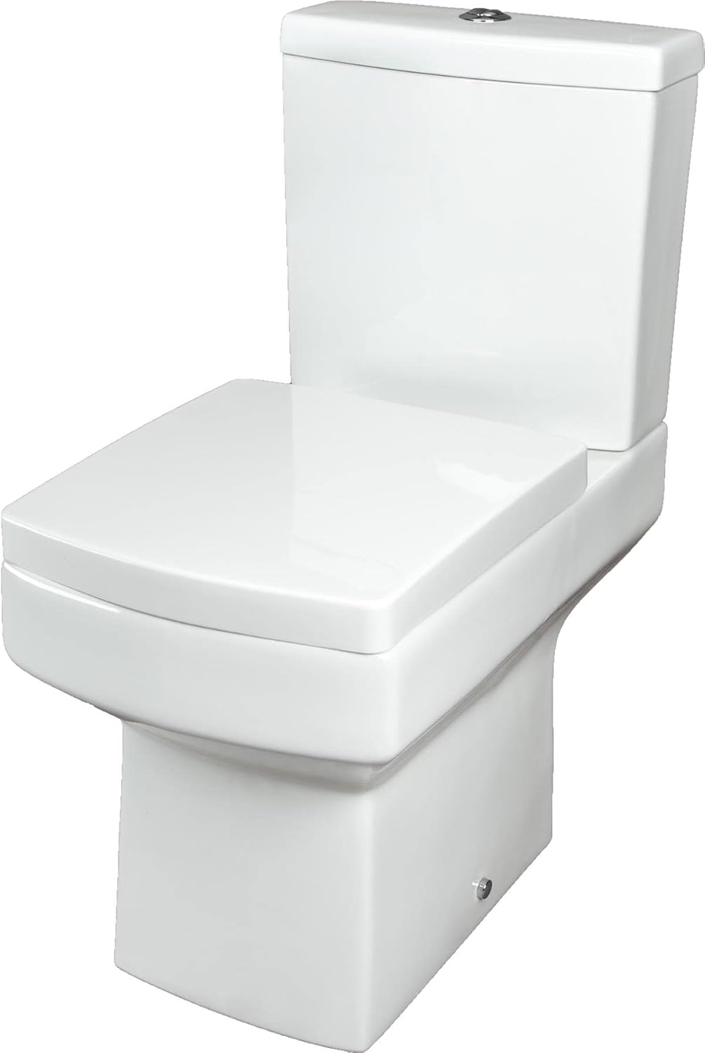 Modern Bathroom Cloakroom Close Coupled Toilet Short Projection WC Toilets Soft Close Seat Square Pan Dual Flush Cistern, White Gloss