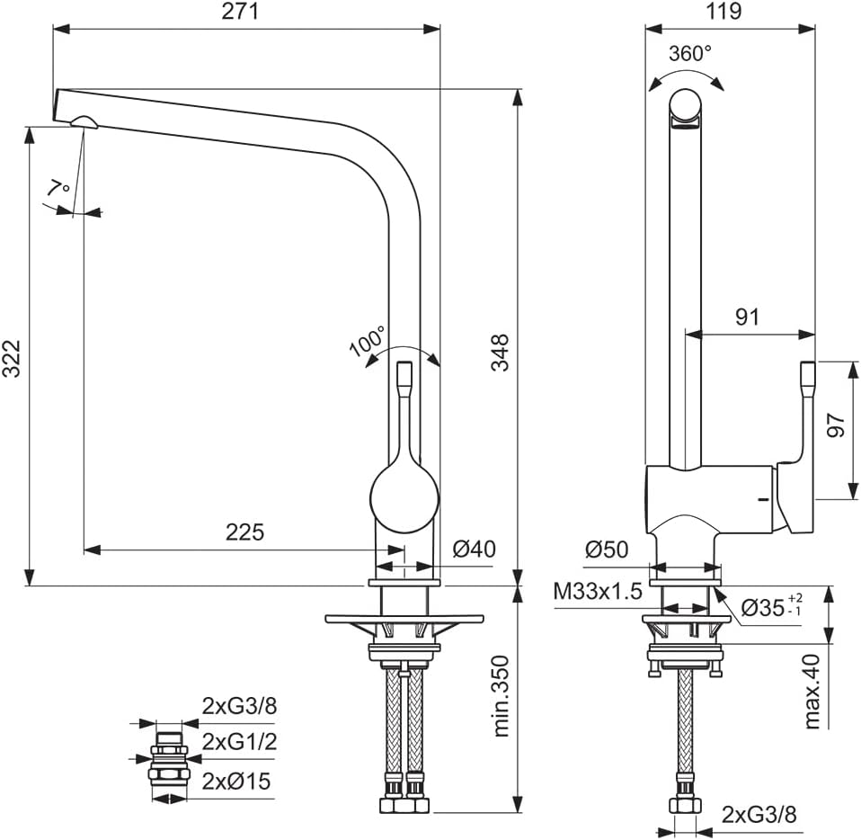 Ceralook Single Lever l-Shape spout Kitchen tap,Silk Black