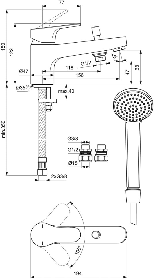 Cerabase Single Lever Bath Shower Mixer tap, Chrome