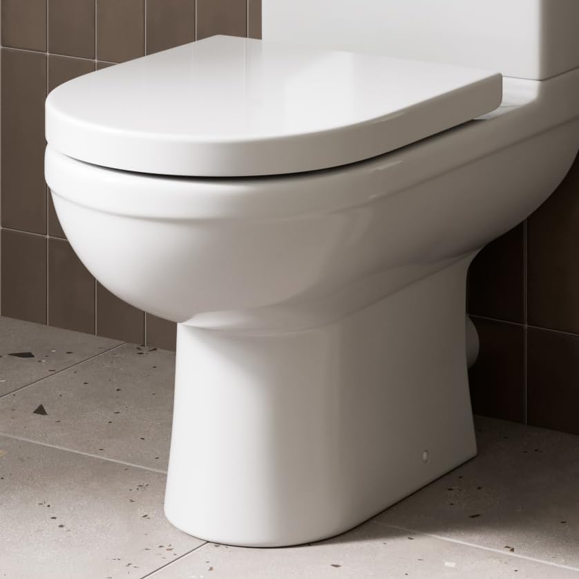 Modern Bathroom Cloakroom Close Coupled Toilet Space Saving Short Projection Small WC Toilets, Soft Close Seat, Curved D Shape Pan, Dual Flush Cistern System, White Gloss Ceramic