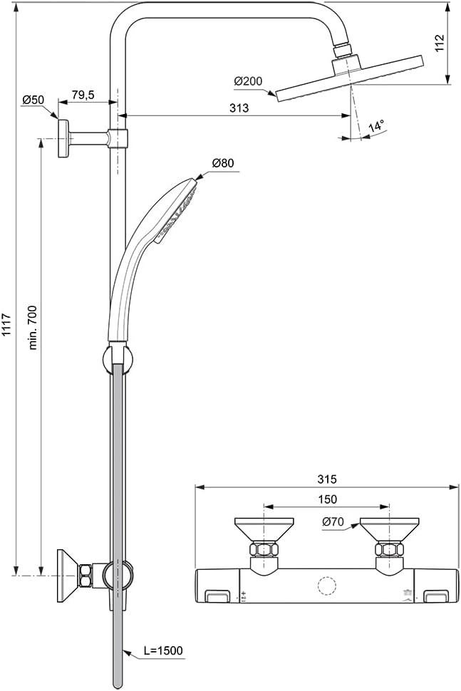 Ceratherm T20 Thermostatic Dual Shower Mixer, Chrome,