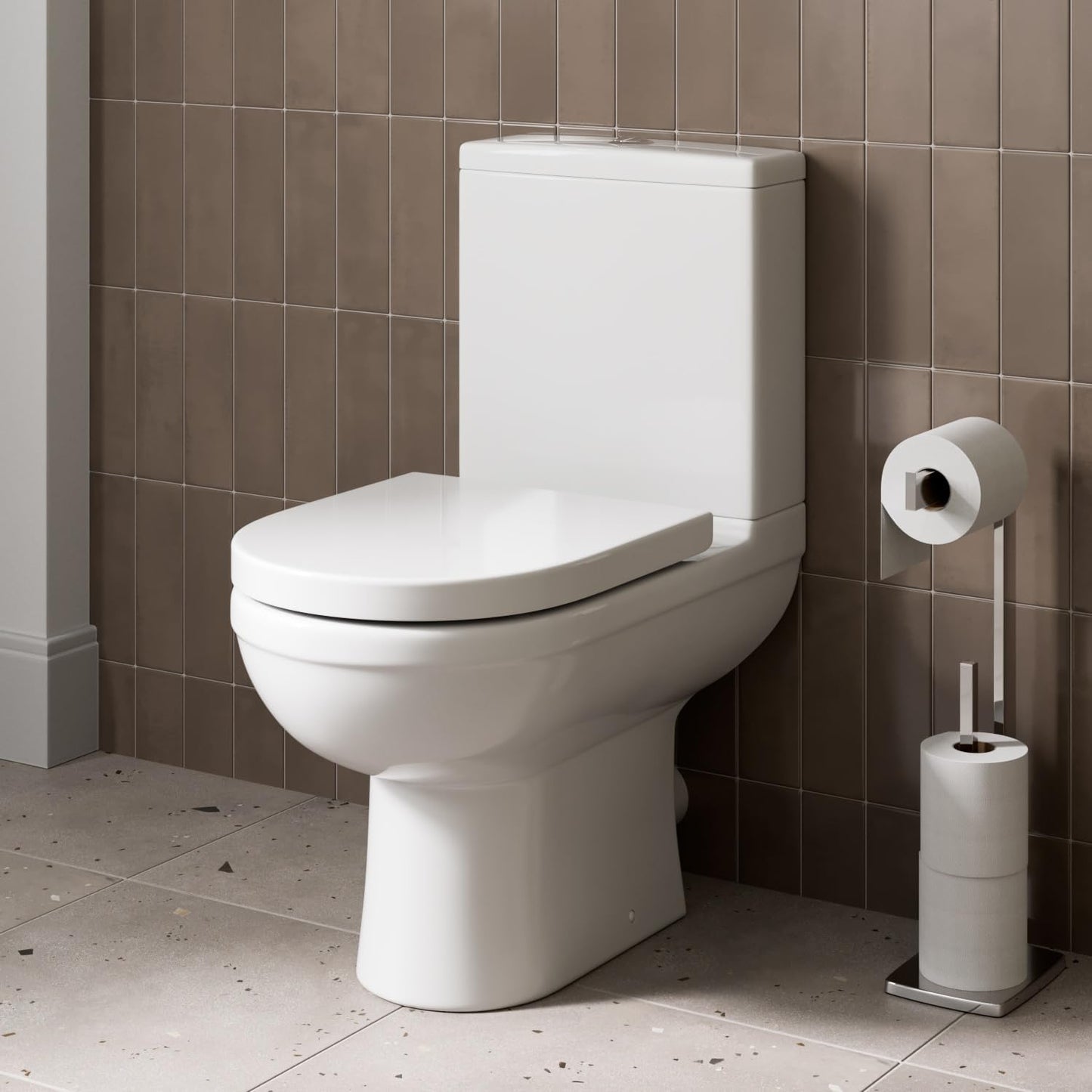 Modern Bathroom Cloakroom Close Coupled Toilet Space Saving Short Projection Small WC Toilets, Soft Close Seat, Curved D Shape Pan, Dual Flush Cistern System, White Gloss Ceramic