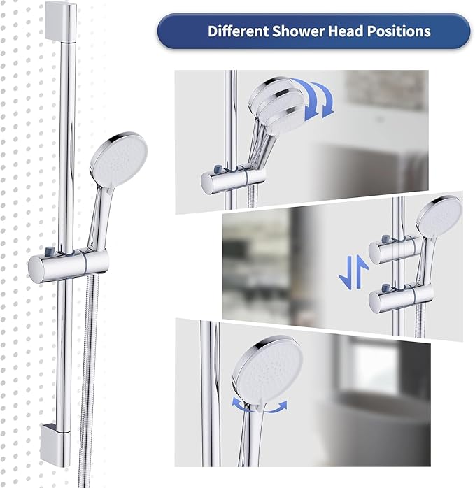 thermostatic Bath Shower Mixer Tap Set,Bathtub Shower Mixer Tap with with Shower Riser Kit,(1x Hand Shower,1x Shower Rail 70cm, 1x Shower Hose 1.5m,1x Deck Mounted Bath Shower Tap),Chrome