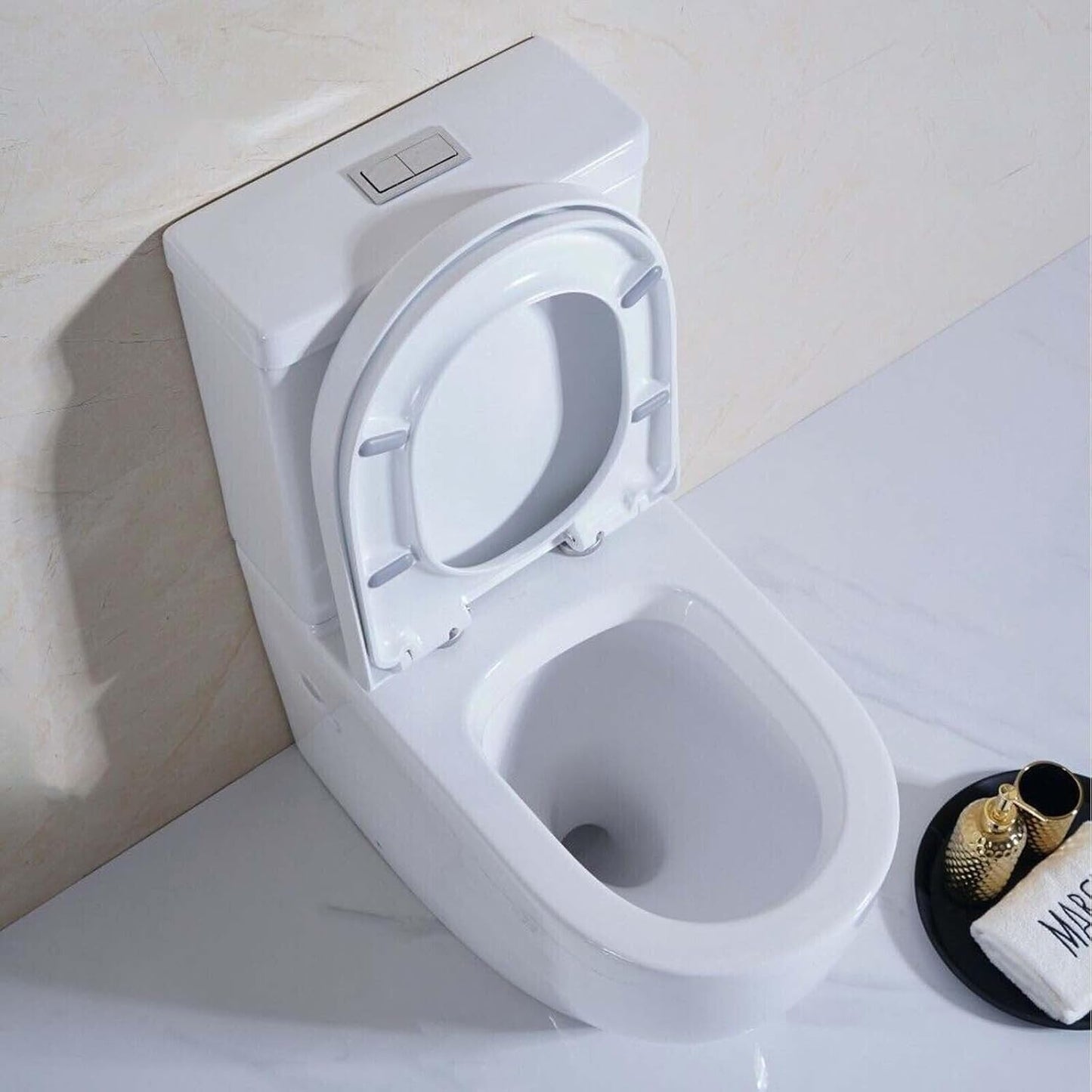 Rimless Comfort Height Close Coupled Toilet Back to Wall Bathroom Toilets White Ceramic WC Pan & Cistern Soft Close Seat Modern D Shape Projection Comfort Elongated Toilet