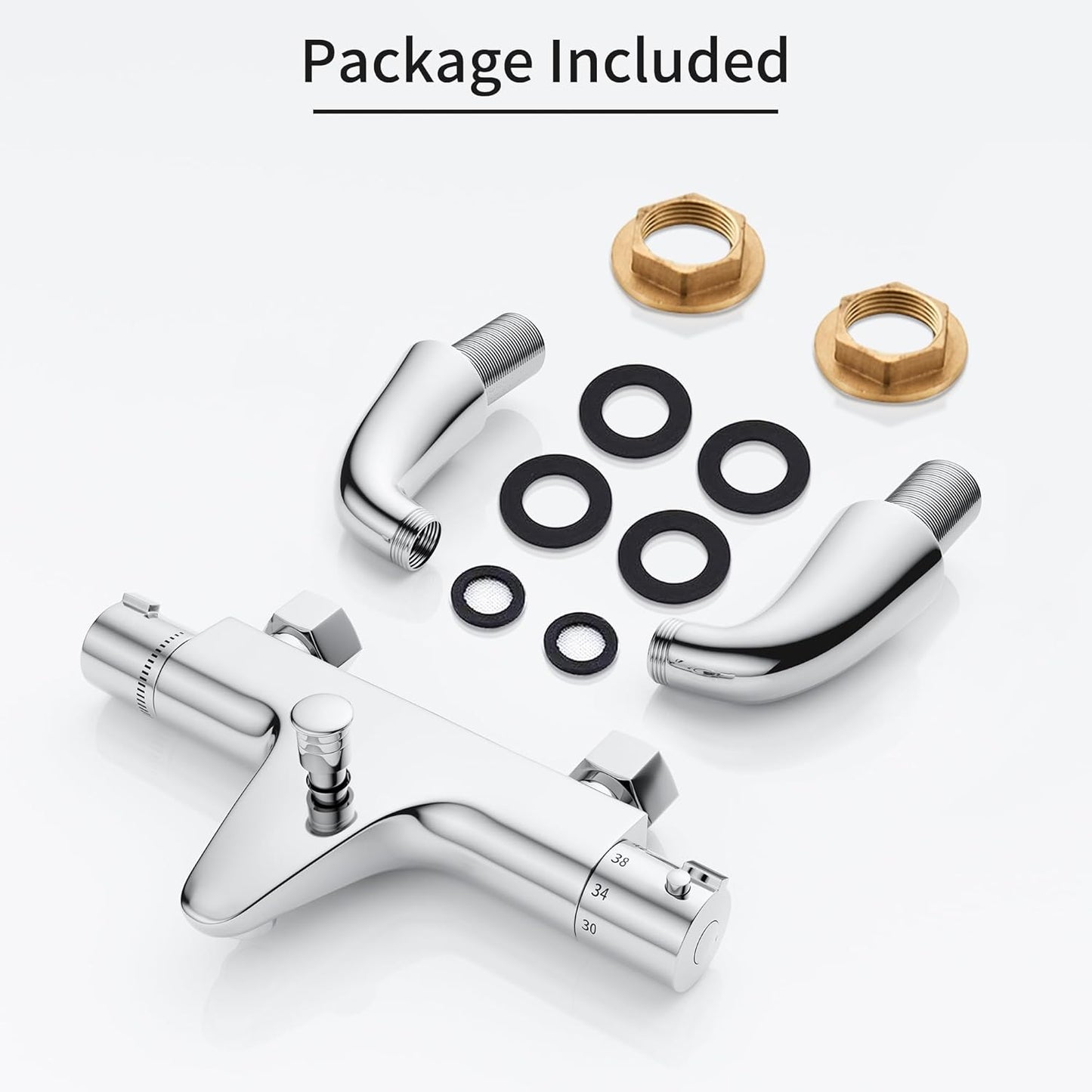 Thermostatic Bath Shower Mixer,Thermostatic Bath Mixer Tap,Bath Tap with Temperature Control,Solid Brass,Chrome Finished,Bathtub Mounted,(Bathtub Mounted)