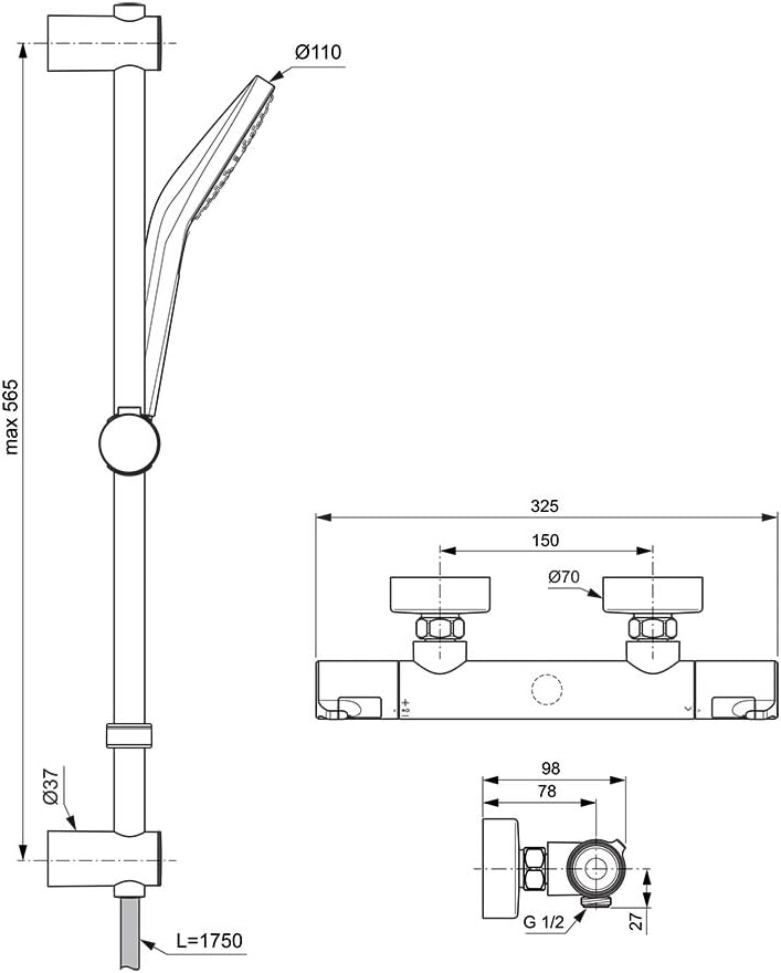 Ceratherm T50 Thermostatic Shower Mixer with kit, Chrome