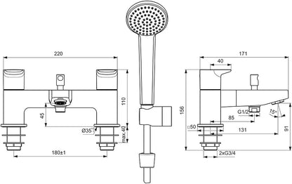 Ceraplan Dual Control Bath Shower Mixer with Shower Set, BD265XG, Silk Black