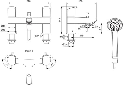 Ceraflex Dual Control Bath Shower Mixer Tap,Chrome