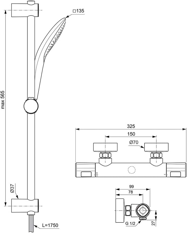 Ceratherm T100 Thermostatic Shower Mixer with kit, Chrome,