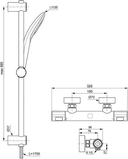 Ceratherm T100 Thermostatic Shower Mixer with kit, Chrome,
