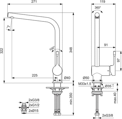 Ceralook Single Lever l-Shape spout Kitchen tap,Silk Black