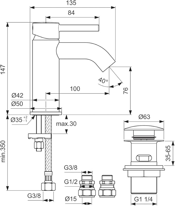 Ceraline Basin Mixer With Clicker Waste