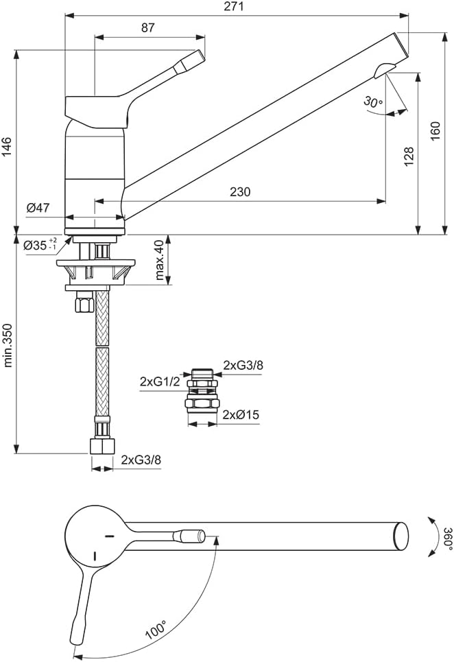 Standard Ceralook Single Lever Low spout Kitchen tap, Chrome