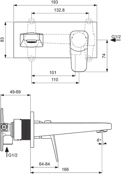 Standard Ceraplan Single Lever Wall Mounted Basin Mixer Tap Chrome