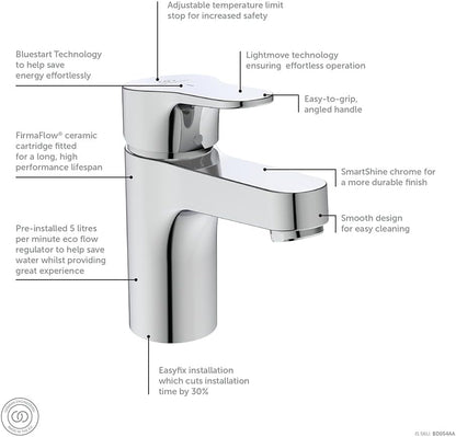 Cerabase Single Lever Basin Mixer tap with Click Waste and bluestart Technology