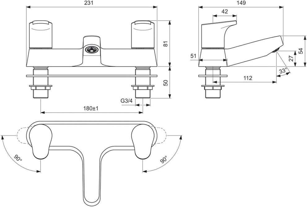 Cerabase Dual Control Bath Filler tap,Chrome