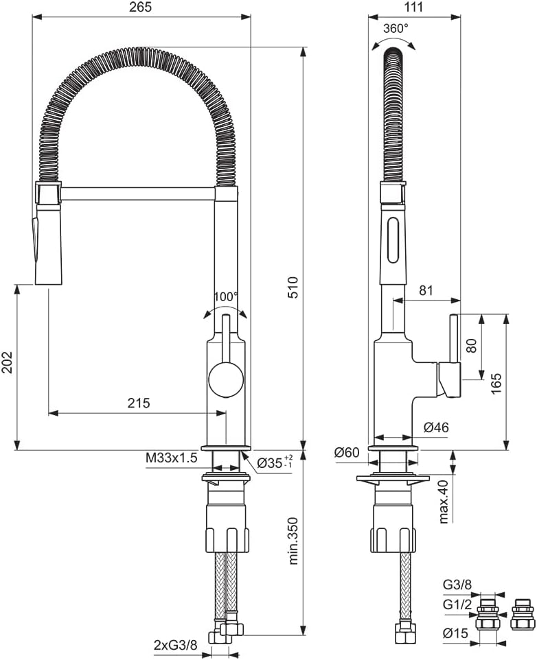 Ceralook Single Lever semi-pro Kitchen tap with 2 Function spout, Chrome