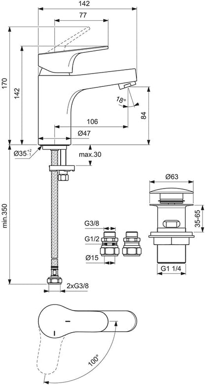 Cerabase Single Lever Basin Mixer tap with Click Waste and bluestart Technology
