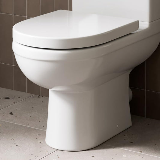 Modern Bathroom Cloakroom Close Coupled Toilet Space Saving Short Projection Small WC Toilets, Soft Close Seat, Curved D Shape Pan, Dual Flush Cistern System, White Gloss Ceramic