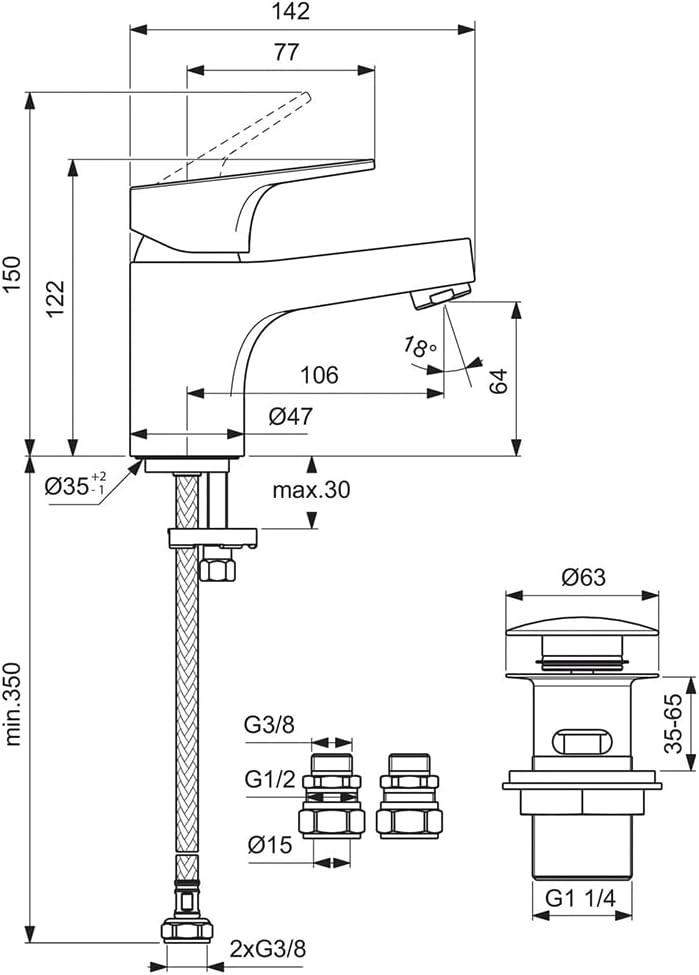Cerabase Single Lever Mini Basin Mixer tap, Chrome
