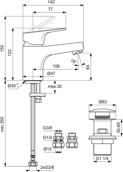 Cerabase Single Lever Mini Basin Mixer tap, Chrome