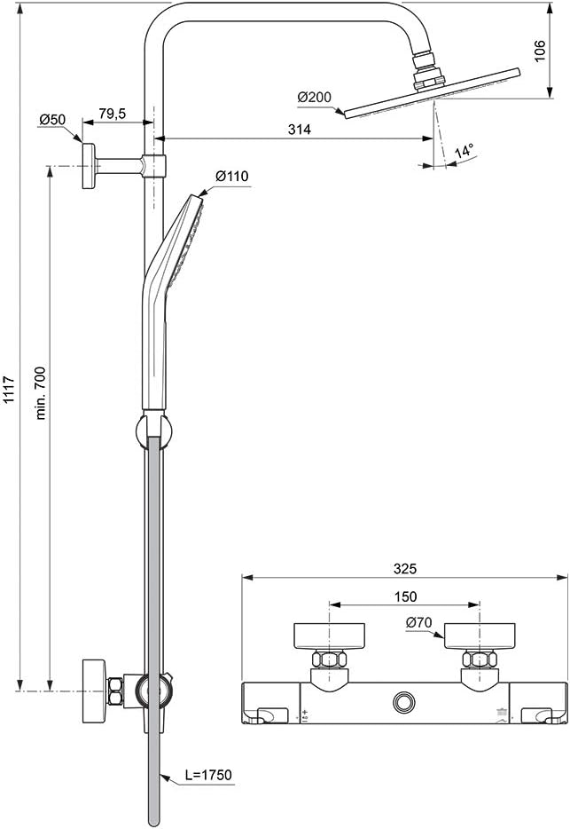 Ceratherm T50 Thermostatic Dual Shower Mixer, Chrome,