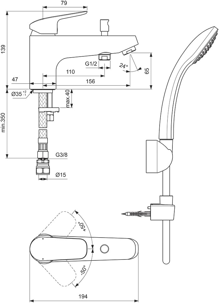 Ceraflex Single Lever Bath Shower Mixer Tap, B1960AA