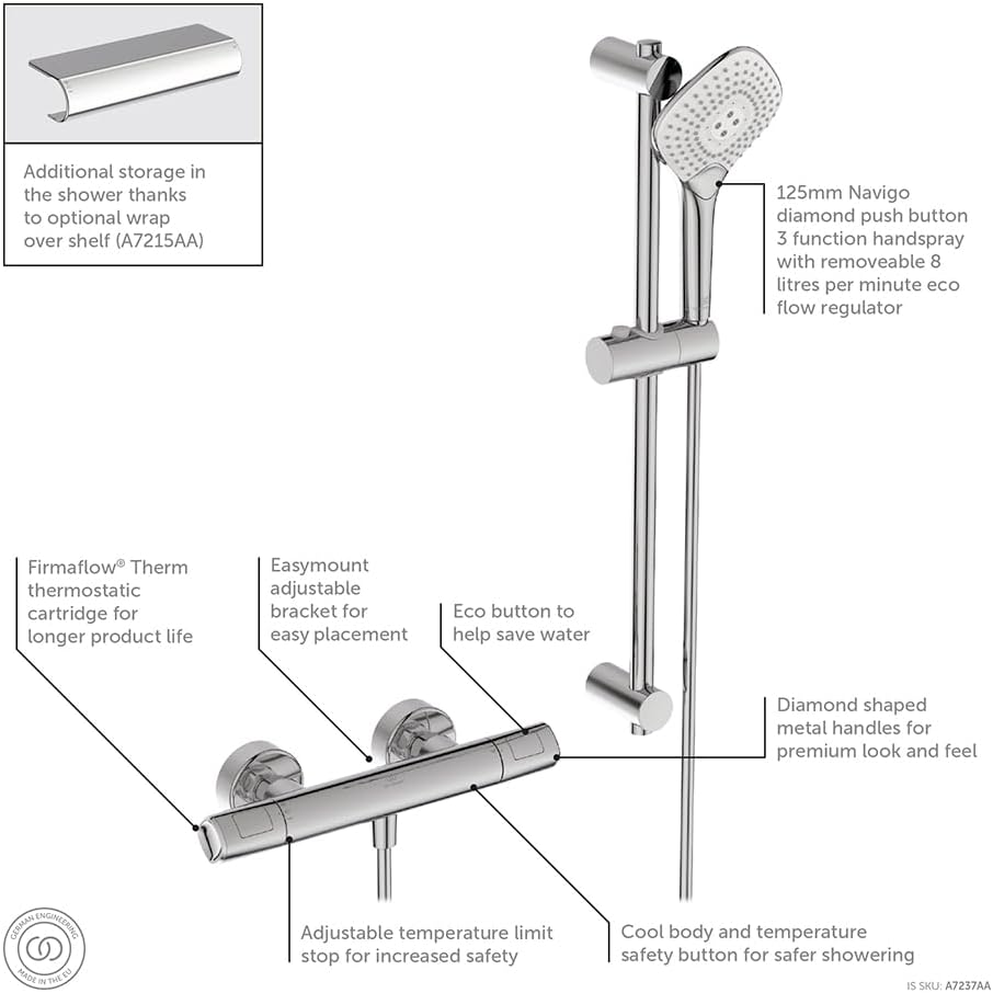 Ceratherm T100 Thermostatic Shower Mixer with kit, Chrome,