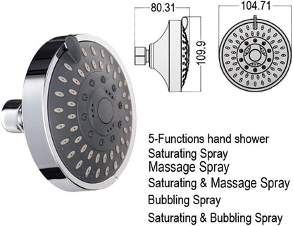 Shower Head, High-Pressure Rain Fixed Showerhead Rainfall 5-Setting with Adjustable Metal Swivel Ball Joint, Bathroom Showerhead 4 Inch High Flow Shower Head for Your Bathroom Shower Heads