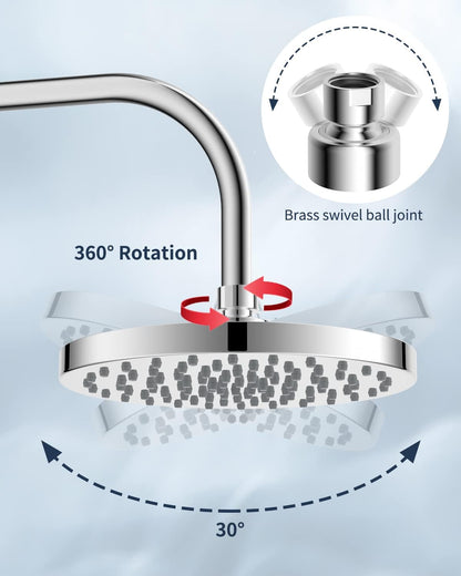 Fixed Shower Head 8 Inch Rainfall Showerhead,High Pressure,Swivel Spray Angle, Voluptuous Shower Experience, Easy Installation, Replacement Shower Heads, Stainless Steel Cover,Chrome