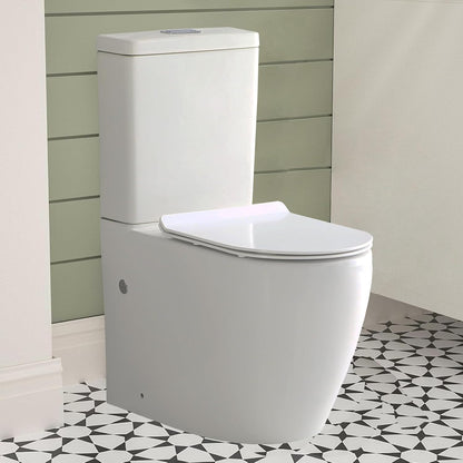 Rimless Comfort Height Close Coupled Toilet Back to Wall Bathroom Toilets White Ceramic WC Pan & Cistern Soft Close Seat Modern D Shape Projection Comfort Elongated Toilet