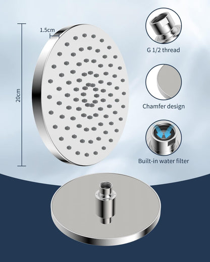 Fixed Shower Head 8 Inch Rainfall Showerhead,High Pressure,Swivel Spray Angle, Voluptuous Shower Experience, Easy Installation, Replacement Shower Heads, Stainless Steel Cover,Chrome