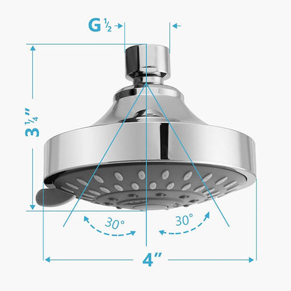 Shower Head, High-Pressure Rain Fixed Showerhead Rainfall 5-Setting with Adjustable Metal Swivel Ball Joint, Bathroom Showerhead 4 Inch High Flow Shower Head for Your Bathroom Shower Heads