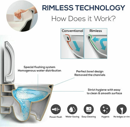 Rimless Comfort Height Close Coupled Toilet Back to Wall Bathroom Toilets White Ceramic WC Pan & Cistern Soft Close Seat Modern D Shape Projection Comfort Elongated Toilet
