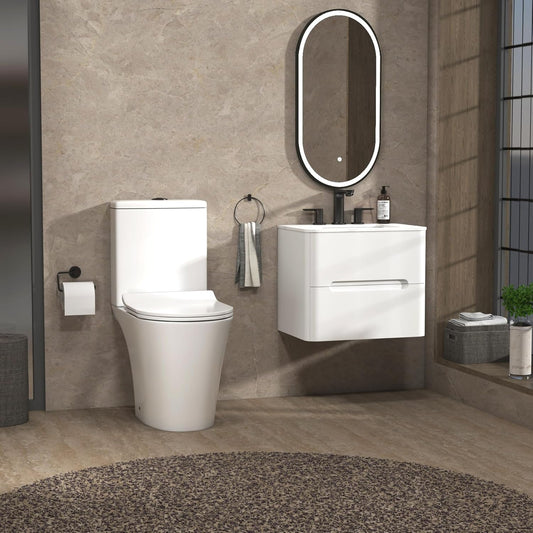 Rimless Close Coupled Toilet with Slim Soft Close Seat and Dual Flush Cistern