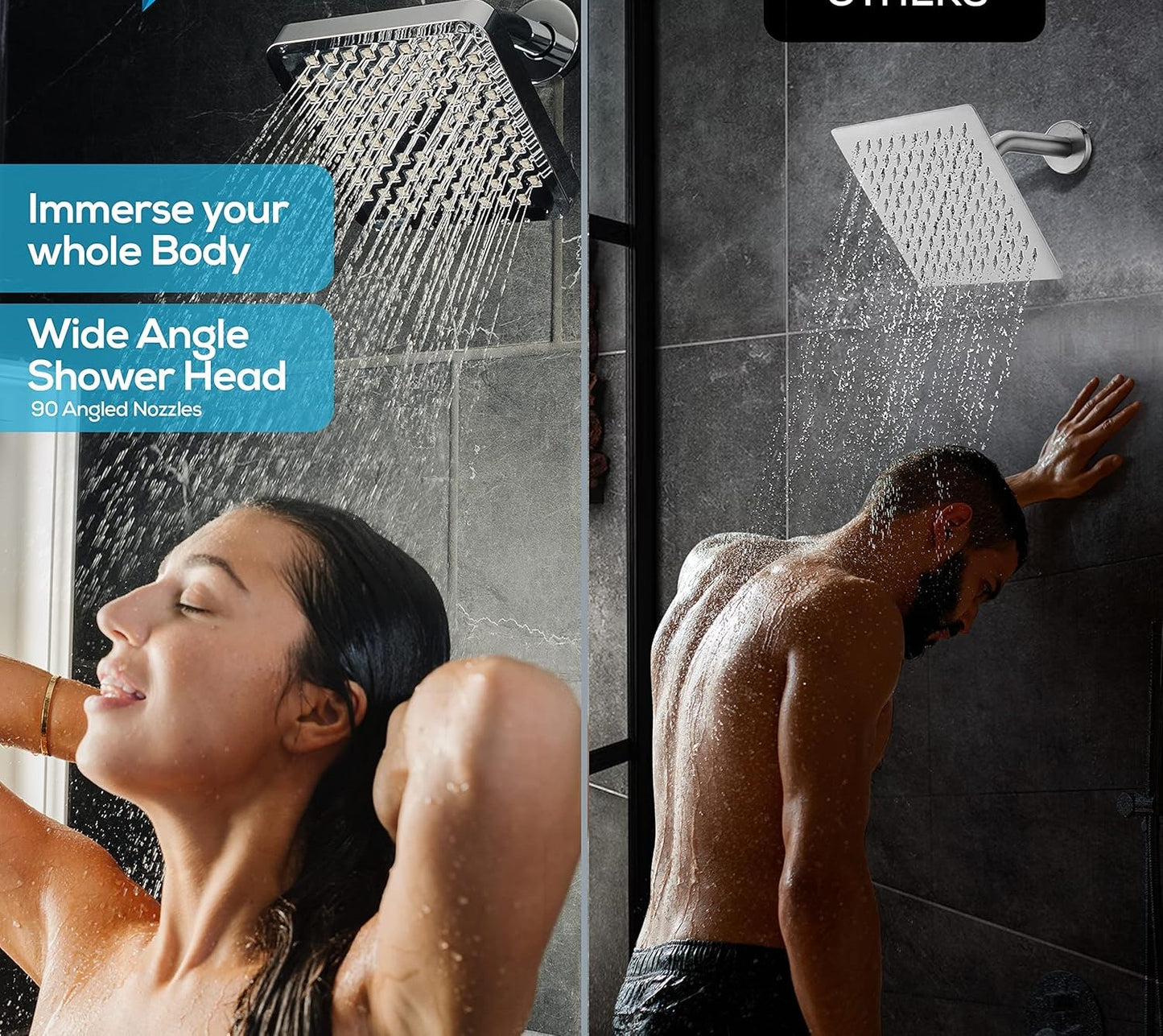 Fixed Shower Head - High Pressure Rain - Luxury Modern Look - Easy No-Tool Installation - Perfect Adjustable Replacement for Your Bathroom Shower Heads (20 cm Square, Luxury Polished Chrome)