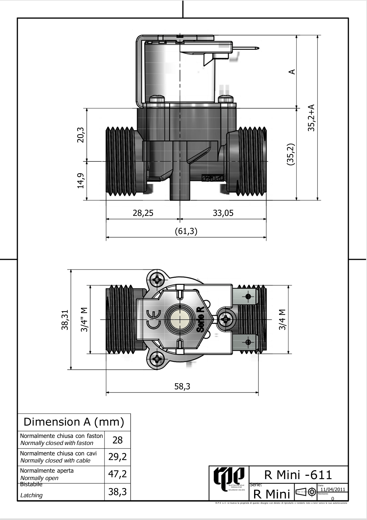 3/4 Plastic water solenoid valve 0.2-10Bar Latching